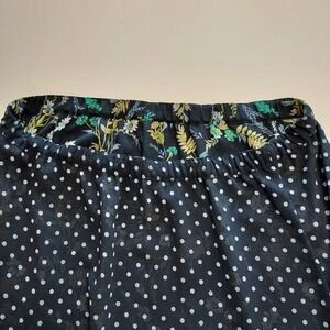 Reversible 2 in 1 Navy Floral Polka Dot Chiffon Skirt Midi Elastic Waist Flowy